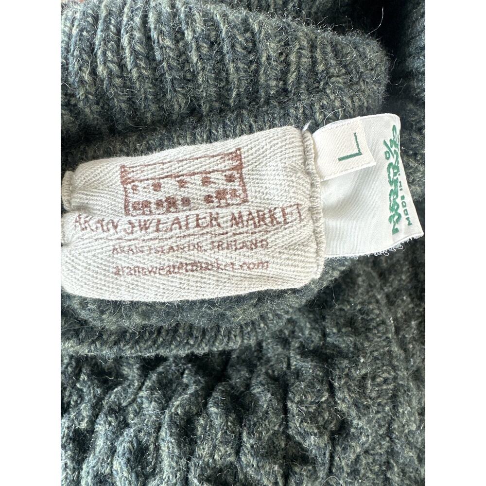 Aran Sweater Market 100% Merino Wool Turtleneck Honeycomb Knit Green Women’s L - Picture 3 of 9